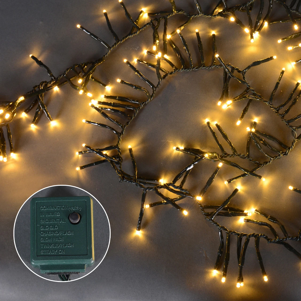 200 Warm White Multi-Function LED Cluster Christmas Lights - 5.75 Ft Green Wire 3 200 Warm White Multi-Function LED Cluster Christmas Lights - 5.75 Ft Green Wire - Image 3