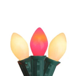 25-Count Opaque Red And White Candy Cane C7 Christmas Light Set, 24ft Green Wire