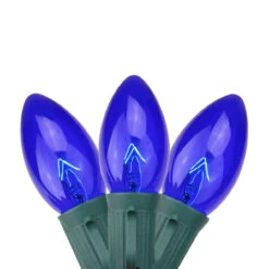 25 Blue Transparent C9 Christmas Lights - 24 Ft Green Wire