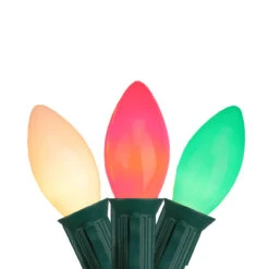 25-Count Green, White And Red C9 Christmas String Light Set, 24 Ft Green Wire