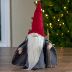 18" Gray And Red Standing Big Nose Gnome Holding A Stick -Best Christmas Store northlight e27393 5 44883.1667536169