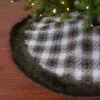 48" Brown And White Plaid Christmas Tree Skirt With Faux Fur