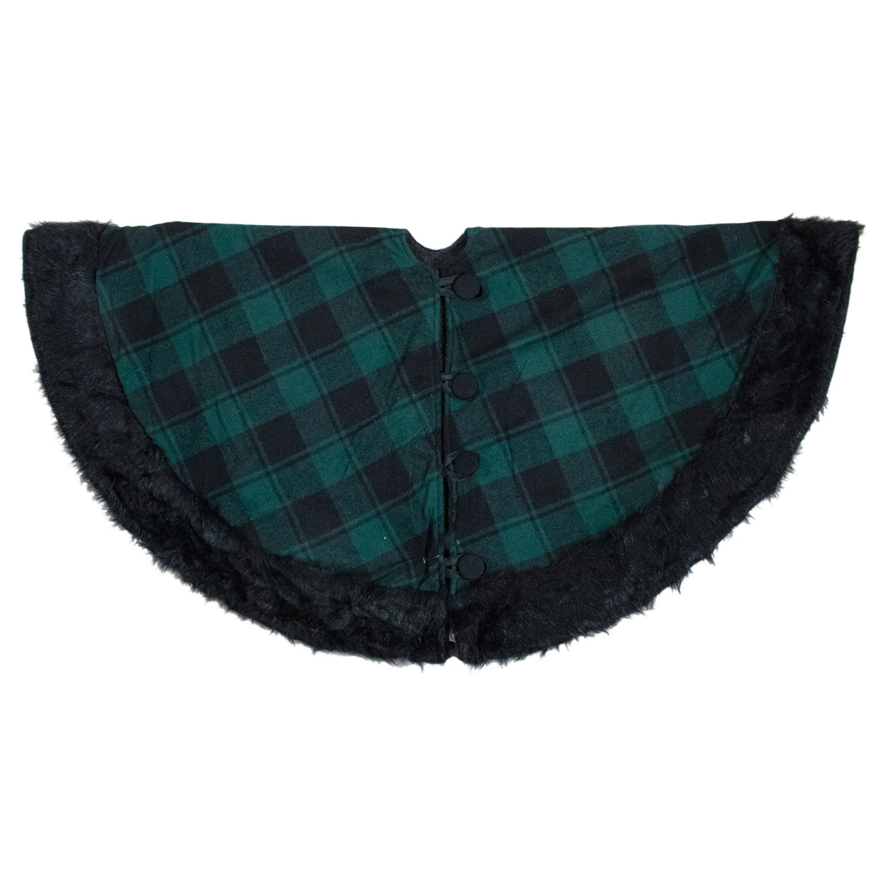 48" Green And Black Plaid Christmas Tree Skirt With Faux Fur 4 48" Green And Black Plaid Christmas Tree Skirt With Faux Fur - Image 4