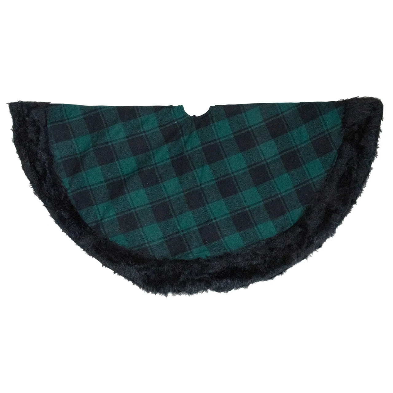 48" Green And Black Plaid Christmas Tree Skirt With Faux Fur 3 48" Green And Black Plaid Christmas Tree Skirt With Faux Fur - Image 3