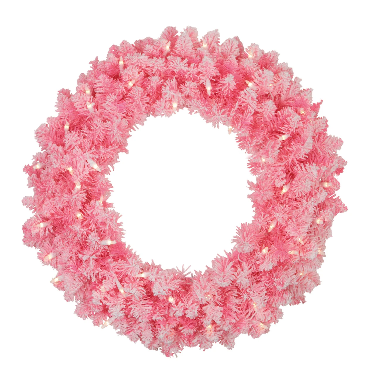 Pre-Lit Flocked Pink Artificial Christmas Wreath - 24-Inch, Clear Lights 1 Pre-Lit Flocked Pink Artificial Christmas Wreath - 24-Inch, Clear Lights