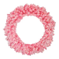 Pre-Lit Flocked Pink Artificial Christmas Wreath - 36 Inch, Clear Lights