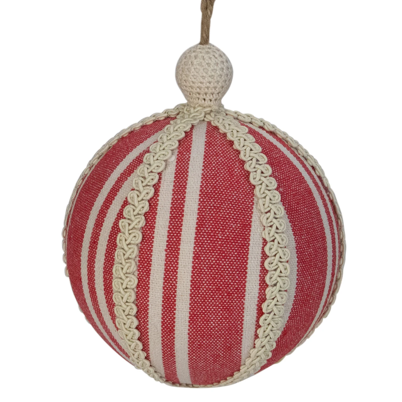 Red Striped And Ribboned Christmas Ball Ornament 6.75" (170mm) 2 Red Striped And Ribboned Christmas Ball Ornament 6.75" (170mm) - Image 2