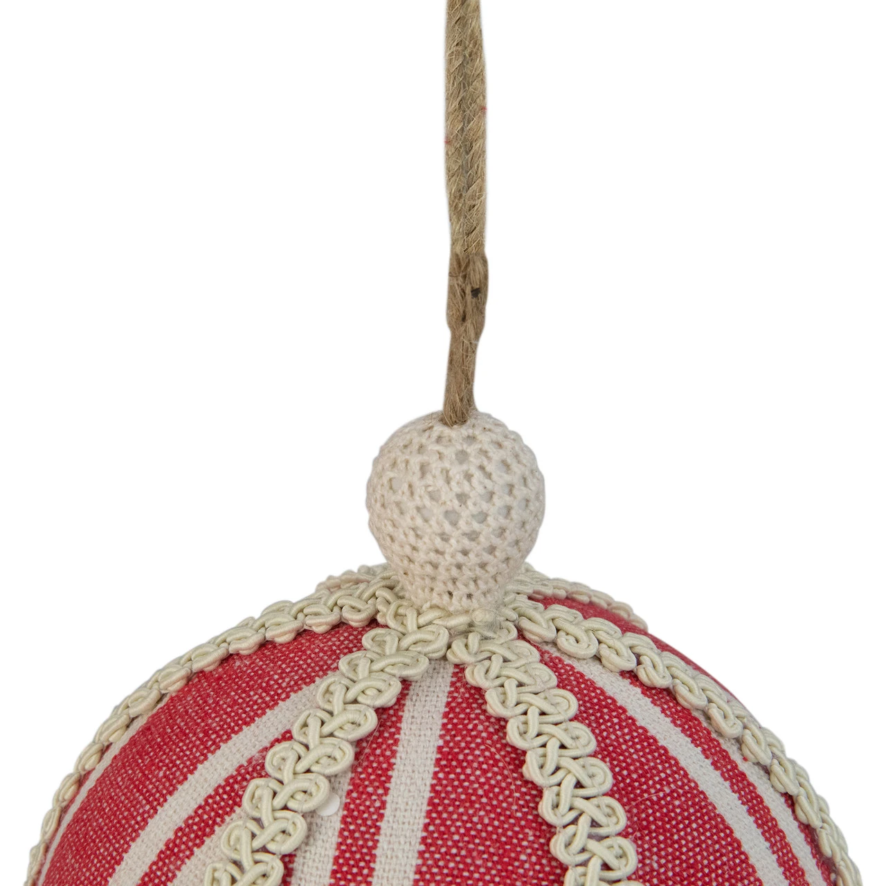 Red Striped And Ribboned Christmas Ball Ornament 6.75" (170mm) 3 Red Striped And Ribboned Christmas Ball Ornament 6.75" (170mm) - Image 3