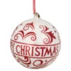 6" Red And White Merry Christmas Glass Ball Ornament