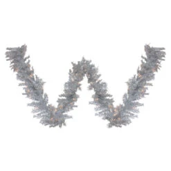 9' X 12" Pre-Lit Silver Tinsel Artificial Christmas Garland, Clear Lights