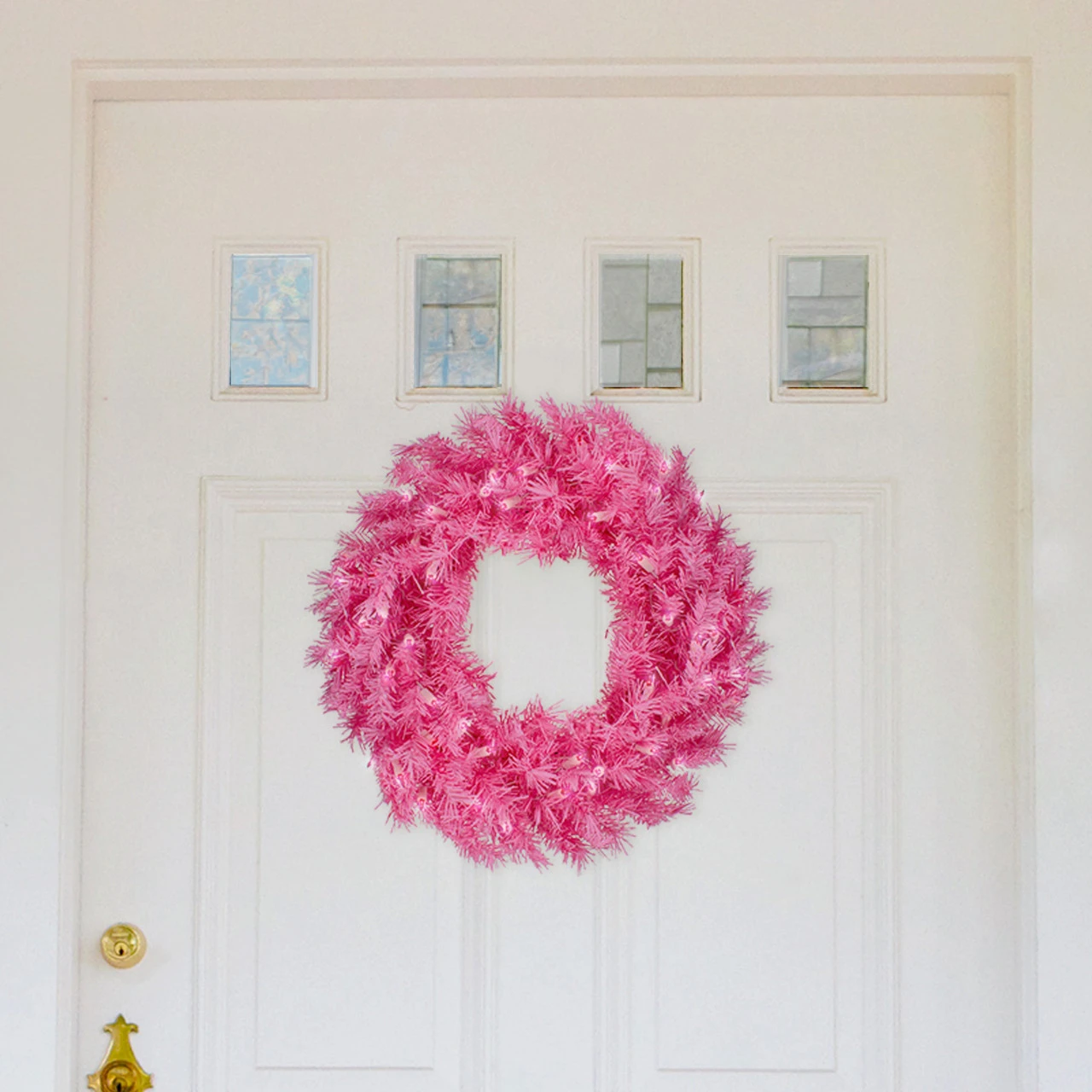 24" Pre-Lit Pink Spruce Artificial Christmas Wreath, Pink Lights 1 24" Pre-Lit Pink Spruce Artificial Christmas Wreath, Pink Lights