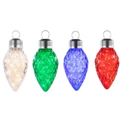 4 Count LED Multi-Color Giant C9 Faceted Twinkle Christmas Lights, 12 Ft White Wire
