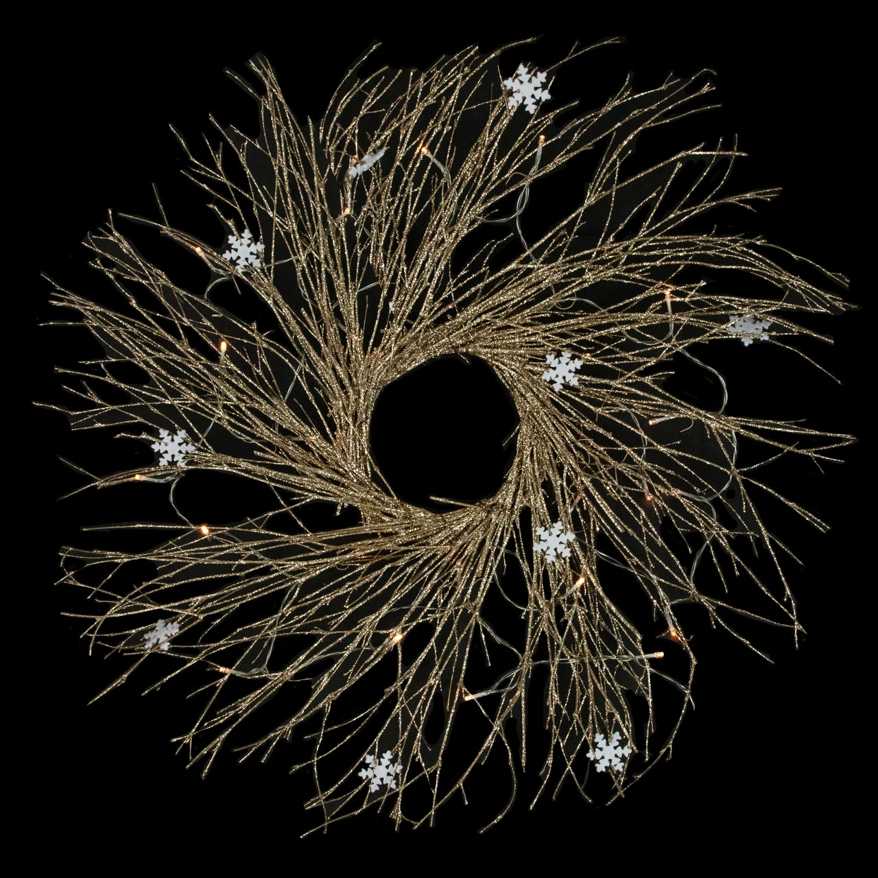 28" Pre-lit Champagne Glittered Artificial Twig Christmas Wreath, Warm White LED Lights 3 28" Pre-lit Champagne Glittered Artificial Twig Christmas Wreath, Warm White LED Lights - Image 3