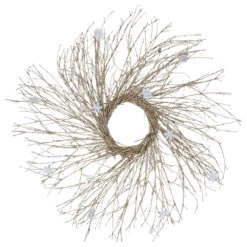 28" Pre-lit Champagne Glittered Artificial Twig Christmas Wreath, Warm White LED Lights