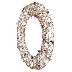 Pre-Lit Champagne Gold Glittered Rattan Berry Artificial Christmas Wreath - 18-Inch, Clear Lights -Best Christmas Store northlight h85239 2 20469.1669126272