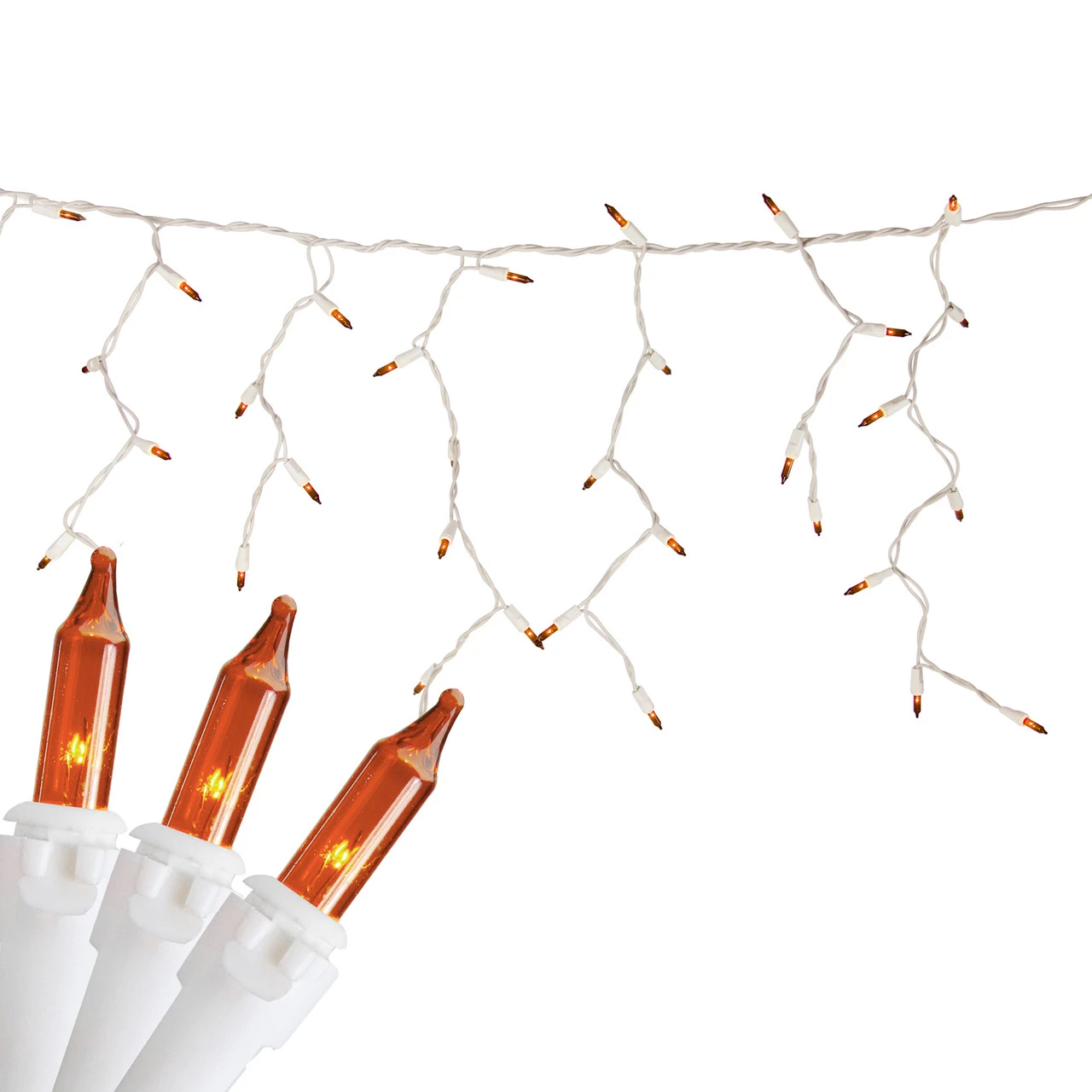 100 Count Orange Mini Icicle Christmas Lights - 3.5 Ft White Wire 1 100 Count Orange Mini Icicle Christmas Lights - 3.5 Ft White Wire