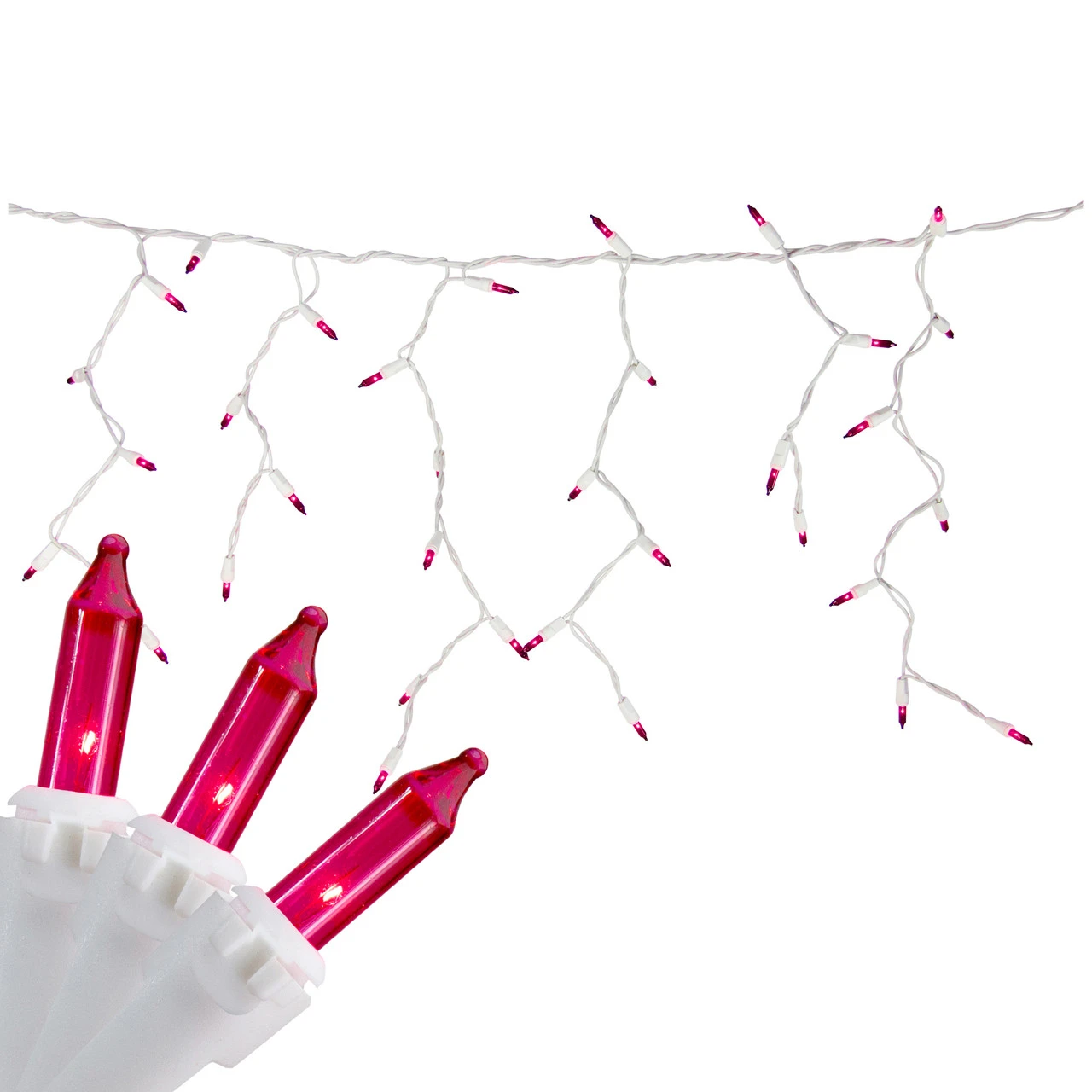 100 Count Pink Mini Icicle Christmas Lights - 3.5 Ft White Wire 1 100 Count Pink Mini Icicle Christmas Lights - 3.5 Ft White Wire