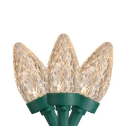 50 Count Warm White LED C7 Faceted Christmas Lights, 20.25 Ft Green Wire