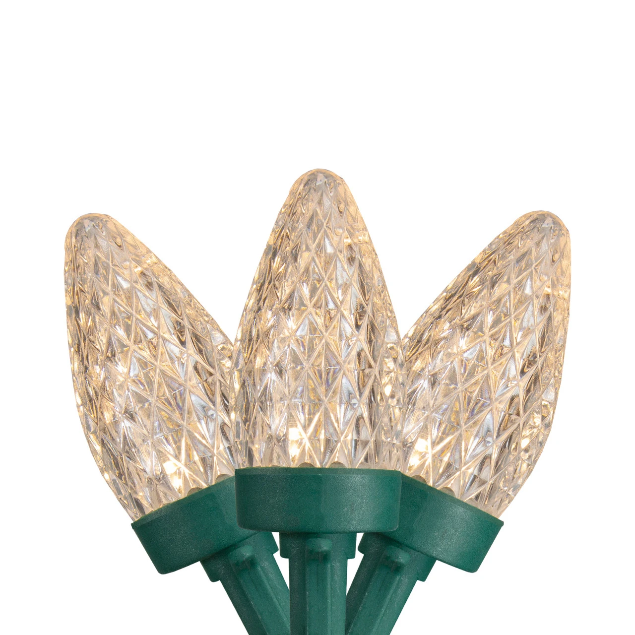 50 Count Warm White LED C7 Faceted Christmas Lights, 20.25 Ft Green Wire 1 50 Count Warm White LED C7 Faceted Christmas Lights, 20.25 Ft Green Wire