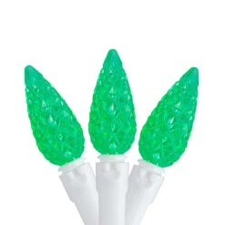 70 Count Green LED C6 Faceted Christmas Lights, 22.5 Ft White Wire