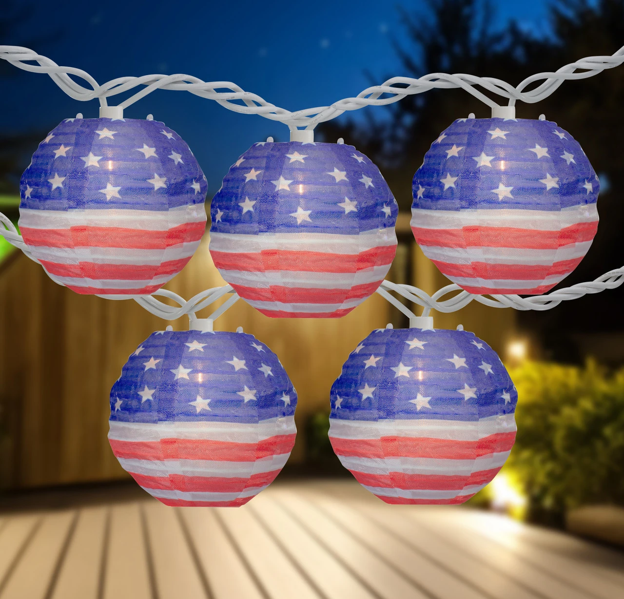 10-Count American Flag 4th Of July Paper Lantern Lights, 8.5ft White Wire 1 10-Count American Flag 4th Of July Paper Lantern Lights, 8.5ft White Wire