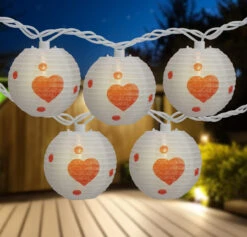 10-Count White And Red Heart Paper Lantern Valentine's Day Lights, 8.5ft White Wire