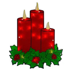 17.5" Lighted Red Three Candles Christmas Window Silhouette