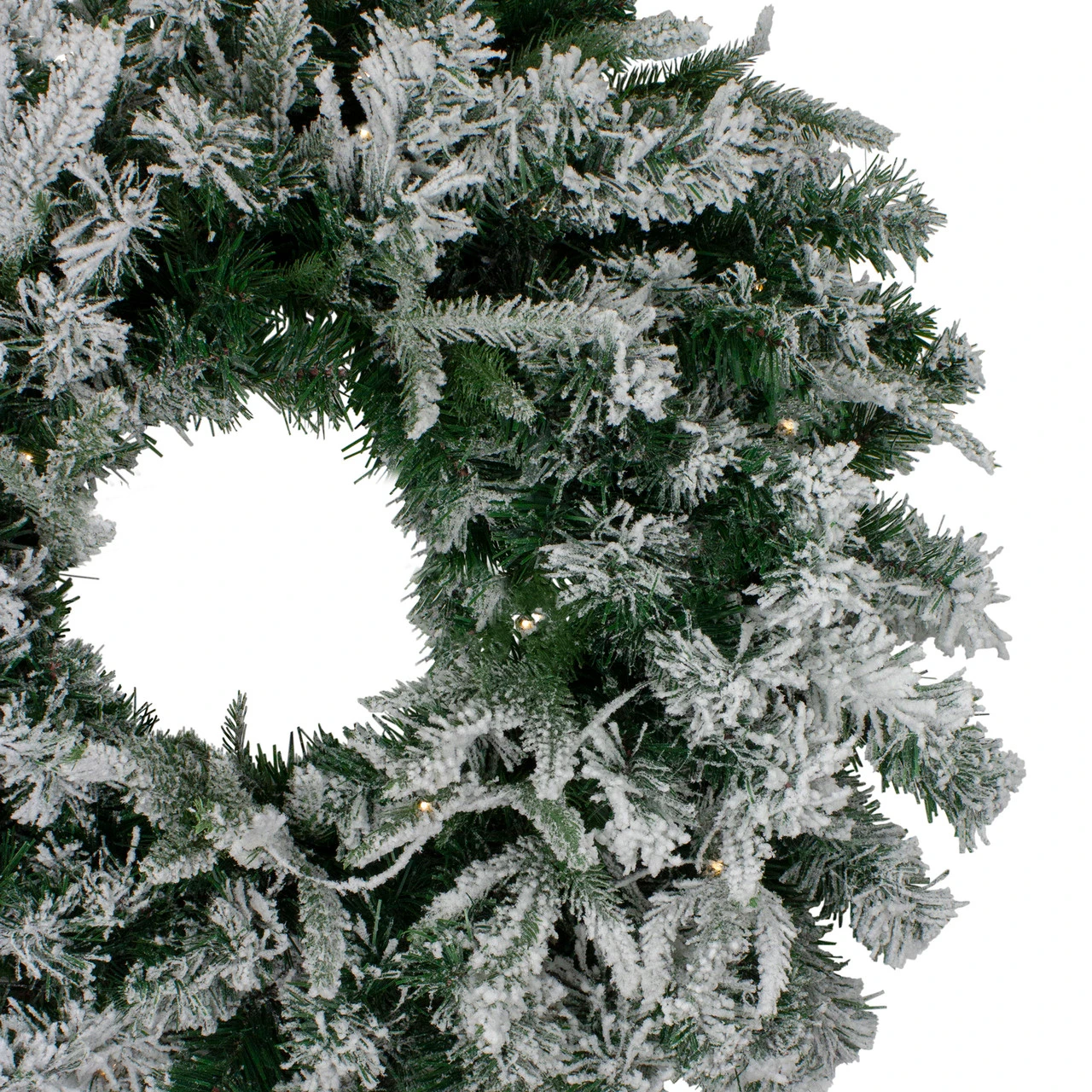 Pre-Lit Flocked Winfield Fir Artificial Christmas Wreath - 36-Inch, Warm White LED Lights 2 Pre-Lit Flocked Winfield Fir Artificial Christmas Wreath - 36-Inch, Warm White LED Lights - Image 2