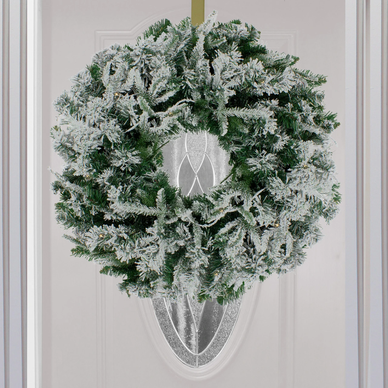 Pre-Lit Flocked Winfield Fir Artificial Christmas Wreath - 24-Inch, Warm White LED Lights 2 Pre-Lit Flocked Winfield Fir Artificial Christmas Wreath - 24-Inch, Warm White LED Lights - Image 2