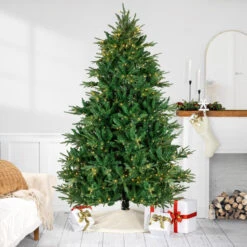 6.5' Pre-Lit Juniper Pine Artificial Christmas Tree, Warm White LED Lights
