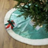 47" Mint Green Sequins Christmas Tree Skirt With White Sherpa Fur Trim