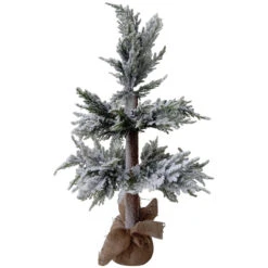 27.5" Heavily Flocked Pine Christmas Tree In Natural Jute Base