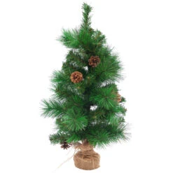 23.5" LED Lighted Mixed Pine And Pine Cones Artificial Christmas Tree In Jute Base