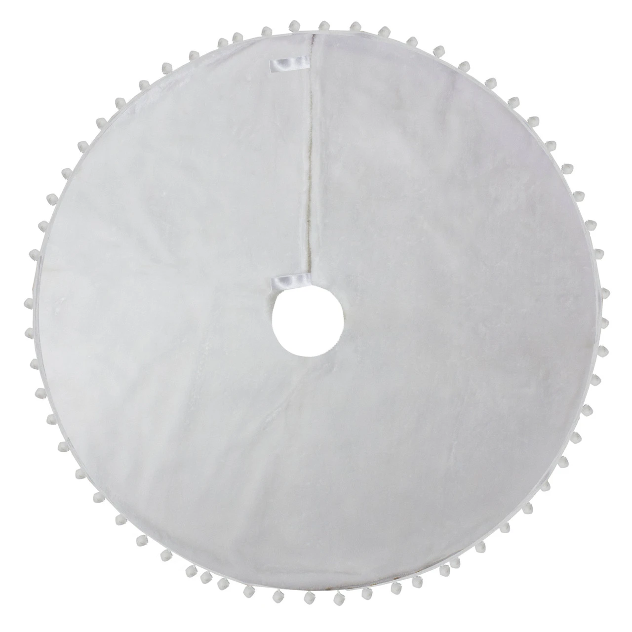 48" White Christmas Tree Skirt With A Pom Pom Border 2 48" White Christmas Tree Skirt With A Pom Pom Border - Image 2