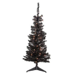 4' Pre-Lit Black Artificial Tinsel Christmas Tree, Clear Lights