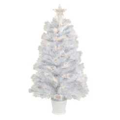 3' Pre-Lit White Fiber Optic Artificial Christmas Tree, Warm White Lights