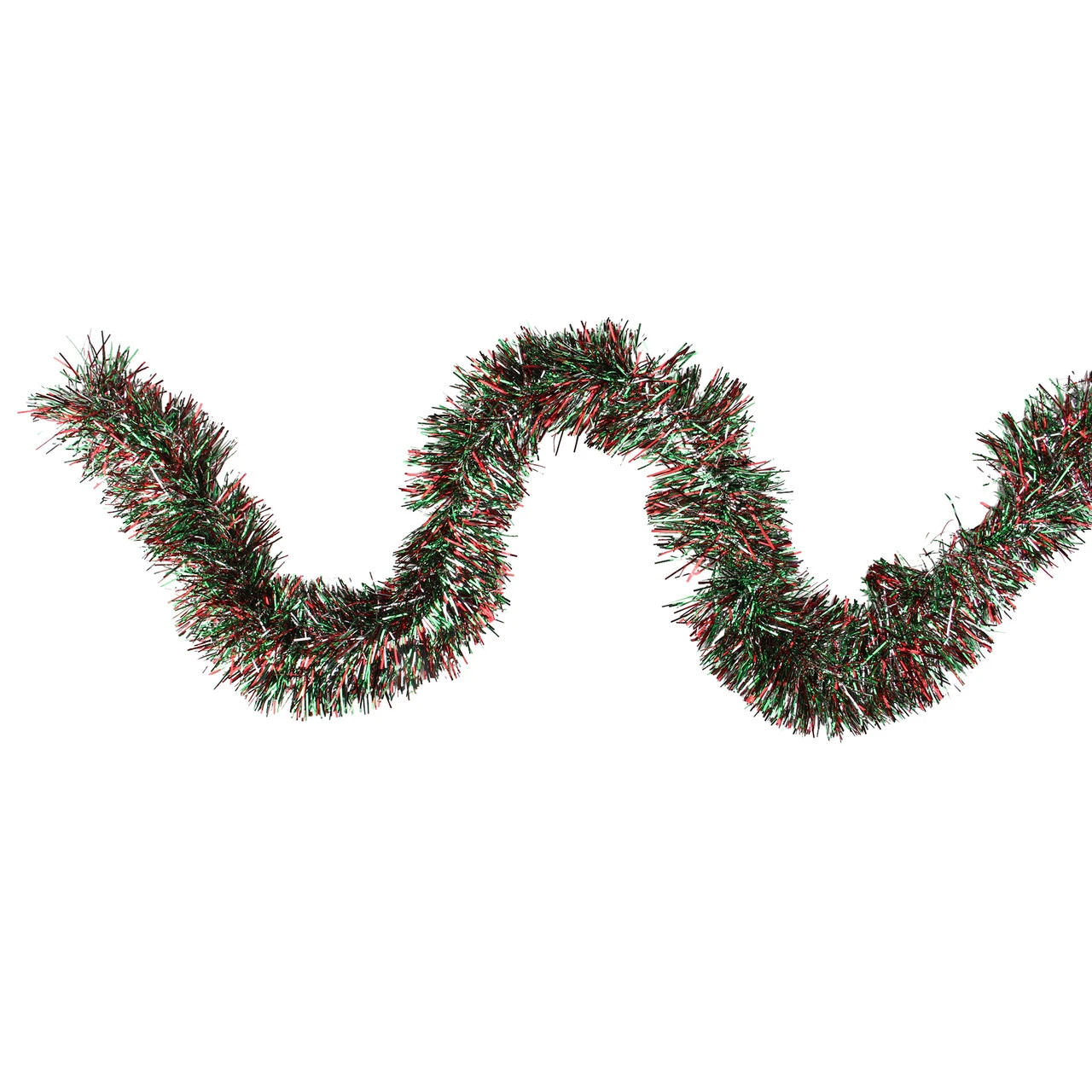50' X 4" Shiny Silver, Red And Green Wide Cut Tinsel Christmas Garland - Unlit 1 50' X 4" Shiny Silver, Red And Green Wide Cut Tinsel Christmas Garland - Unlit