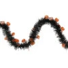 50' Black With Orange Jack O Lanterns Halloween Tinsel Garland - Unlit