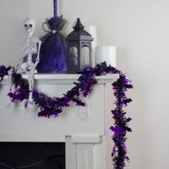 Black With Purple Bats Halloween Tinsel Garland - 50 Feet, Unlit -Best Christmas Store northlight k28319 3 18987.1667623069