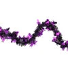 Black With Purple Bats Halloween Tinsel Garland - 50 Feet, Unlit