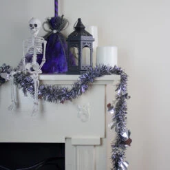 Black And Silver With Ghosts Halloween Tinsel Garland - 50 Feet, Unlit -Best Christmas Store northlight k28320 3 51250.1667623075