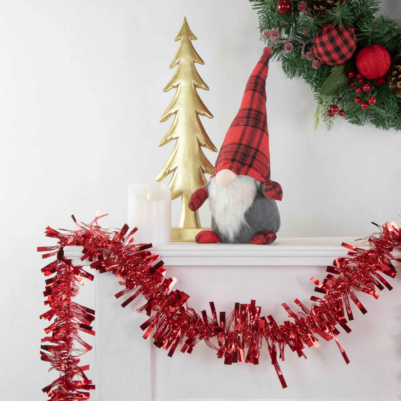 50' X 3" Red Boa Wide Cut Tinsel Christmas Garland - Unlit 2 50' X 3" Red Boa Wide Cut Tinsel Christmas Garland - Unlit - Image 2
