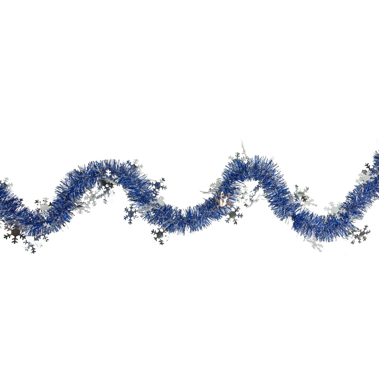 50' X 2" Royal Blue And Silver Christmas Tinsel Garland With Snowflakes - Unlit 1 50' X 2" Royal Blue And Silver Christmas Tinsel Garland With Snowflakes - Unlit