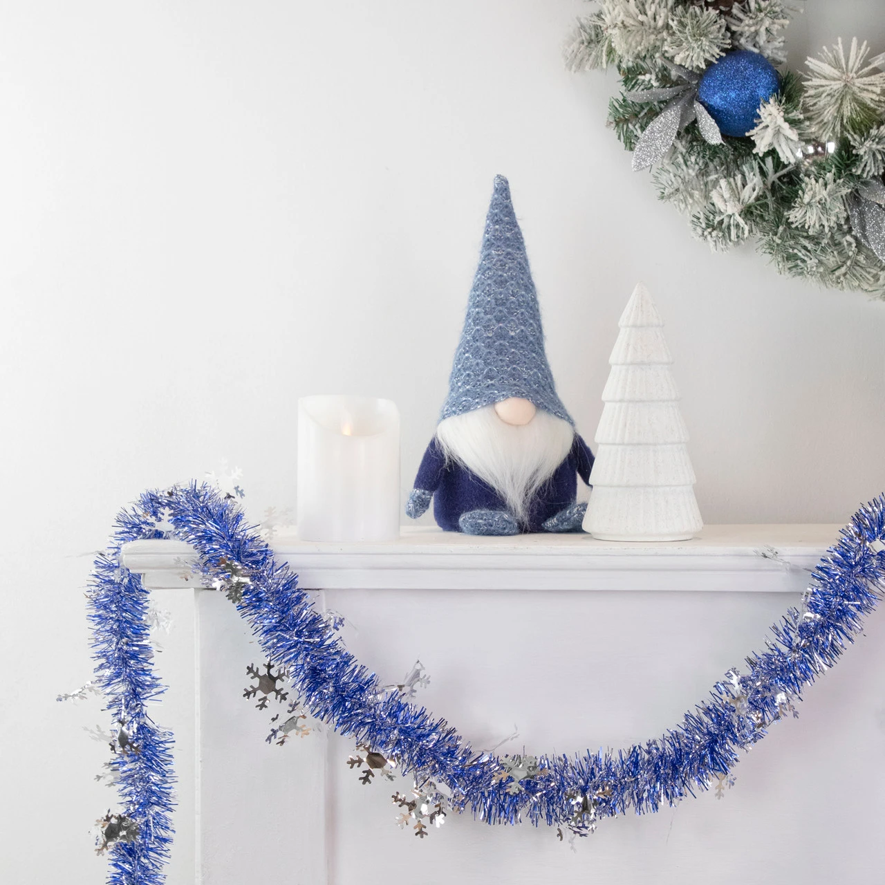 50' X 2" Royal Blue And Silver Christmas Tinsel Garland With Snowflakes - Unlit 2 50' X 2" Royal Blue And Silver Christmas Tinsel Garland With Snowflakes - Unlit - Image 2