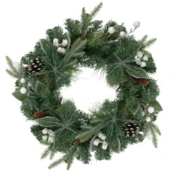 Frosted White Berry And Mixed Pine Artificial Christmas Wreath, 24-Inch, Unlit