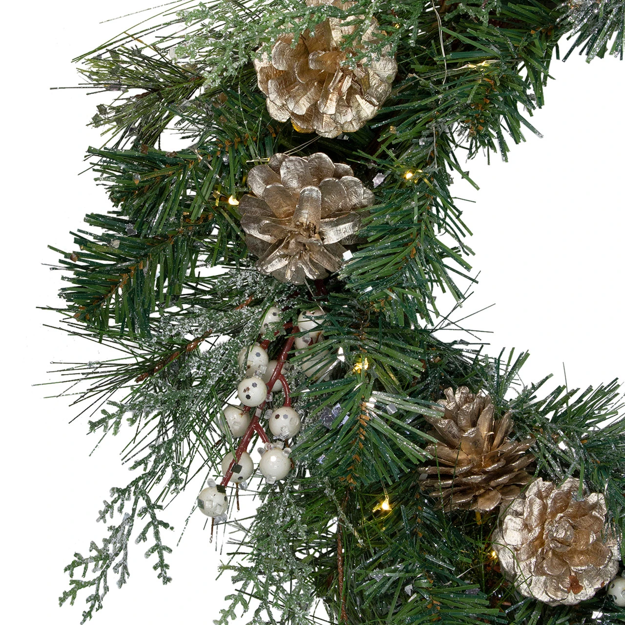 Pre-Lit Champagne Gold Pine Cone And Berry Mixed Pine Wreath - 22-Inch, Clear Lights 3 Pre-Lit Champagne Gold Pine Cone And Berry Mixed Pine Wreath - 22-Inch, Clear Lights - Image 3