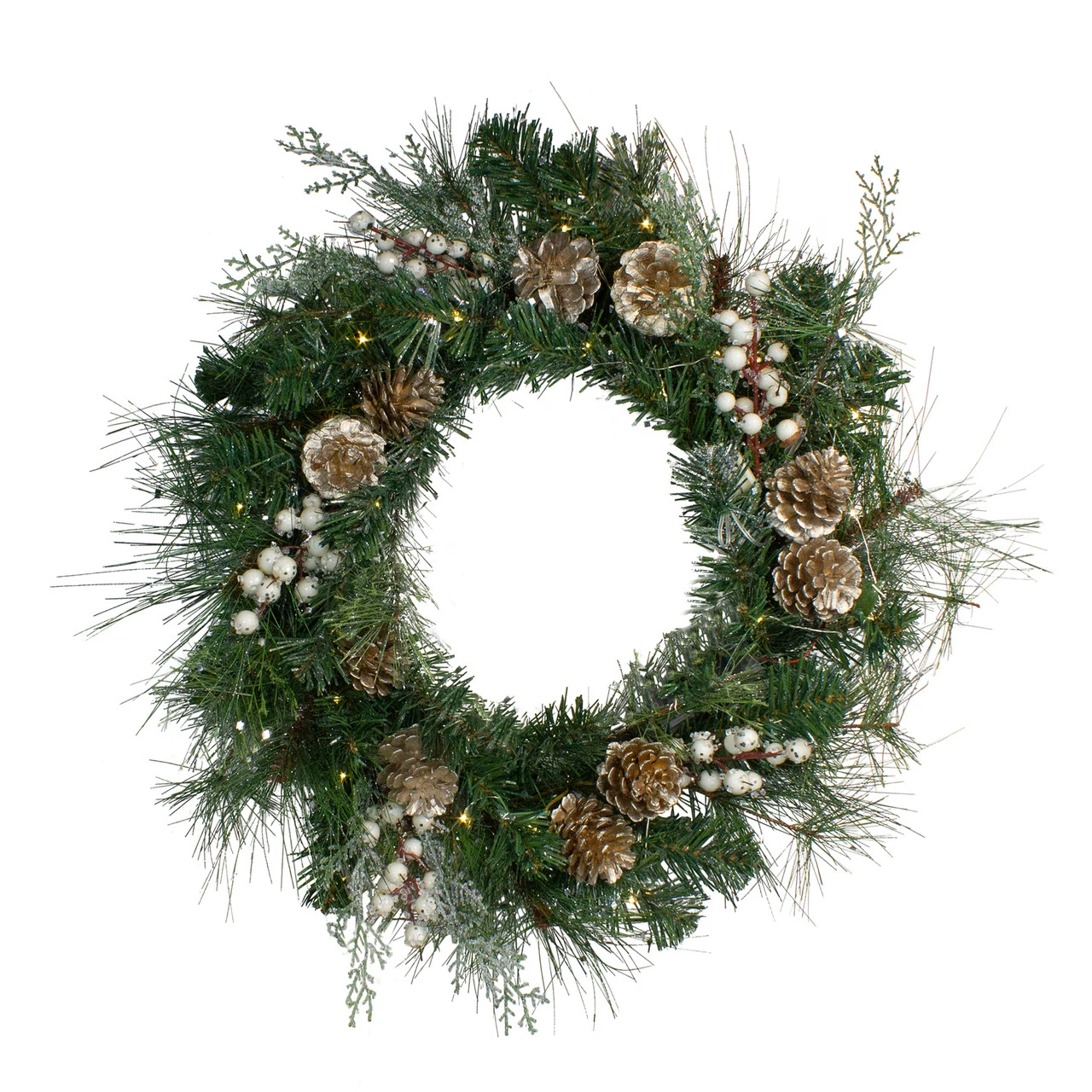 Pre-Lit Champagne Gold Pine Cone And Berry Mixed Pine Wreath - 22-Inch, Clear Lights 1 Pre-Lit Champagne Gold Pine Cone And Berry Mixed Pine Wreath - 22-Inch, Clear Lights