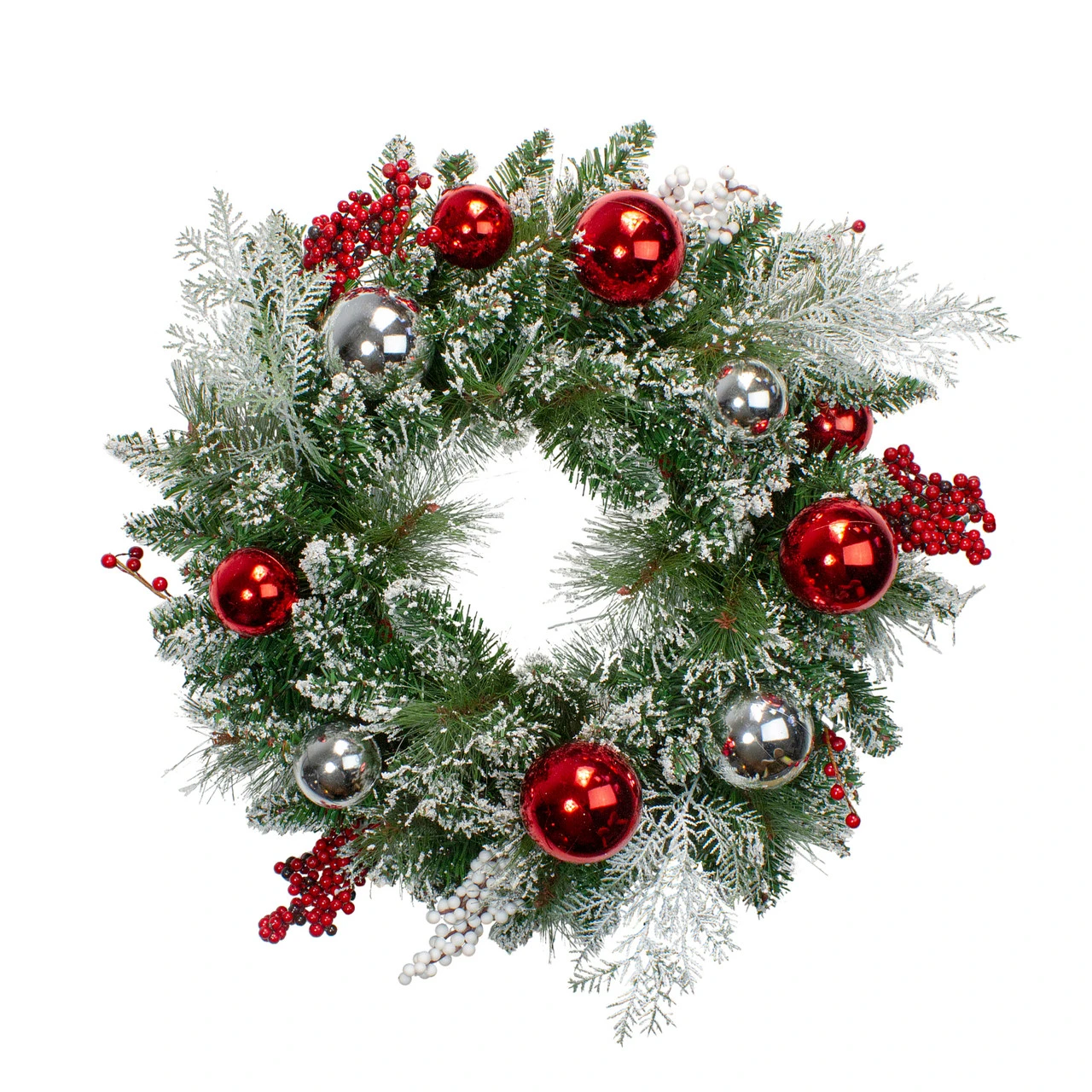 Flocked Mixed Pine With Ornaments And Berries Artificial Christmas Wreath, 24-Inch, Unlit 1 Flocked Mixed Pine With Ornaments And Berries Artificial Christmas Wreath, 24-Inch, Unlit