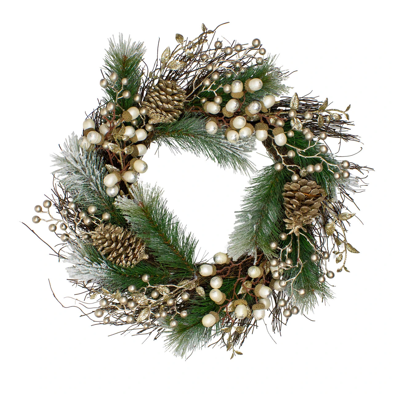 Acorn And Pine Cone Flocked Pine Needle Artificial Christmas Wreath - 22-Inch, Unlit 1 Acorn And Pine Cone Flocked Pine Needle Artificial Christmas Wreath - 22-Inch, Unlit
