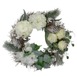 White And Silver Floral Flocked Pine Artificial Grapevine Christmas Wreath - 24-Inch, Unlit